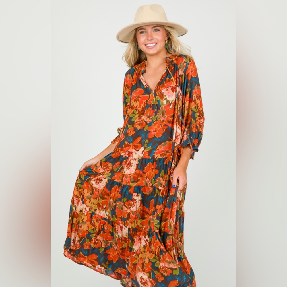 Boutique‎ Boho Drop Tier Floral Maxi Floral Dress
